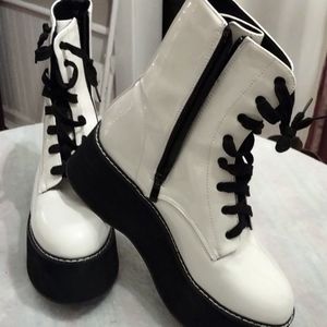 White platform combat boots